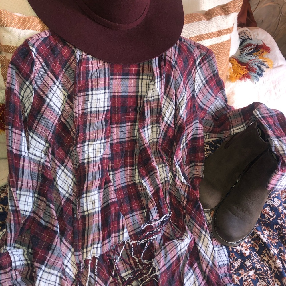Open Front Fringe Flannel